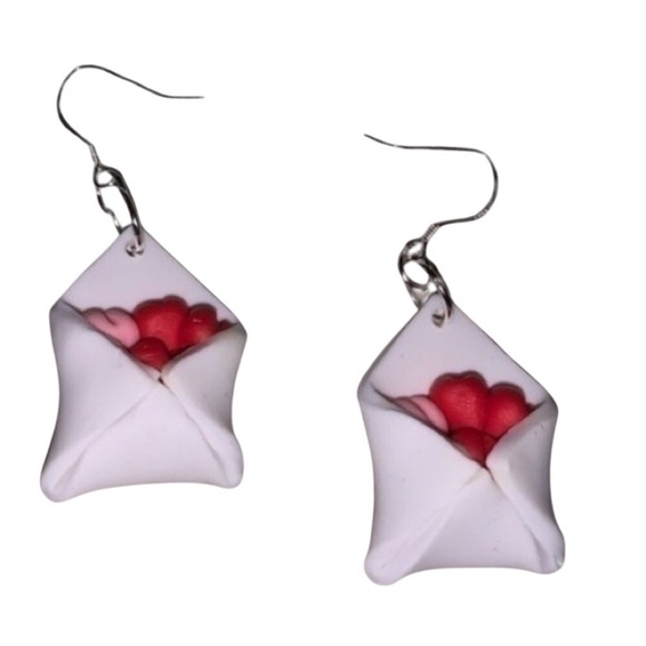 Heart Letter Earrings Valentine's Day Gift Red Love Statement Dangle Handmade - Picture 1 of 3